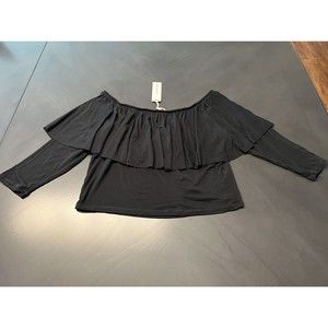 Cotton on Women's on/off shoulder ruffle half sleeves black size large